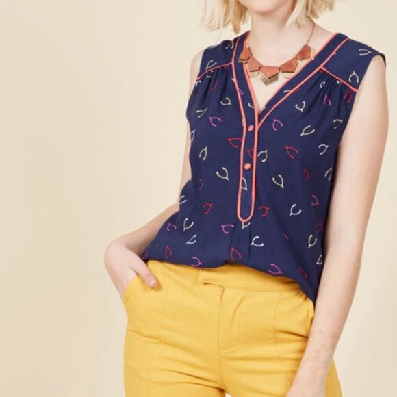ModCloth Cafe au Soleil wishbone retro blouse - Picture 3 of 7